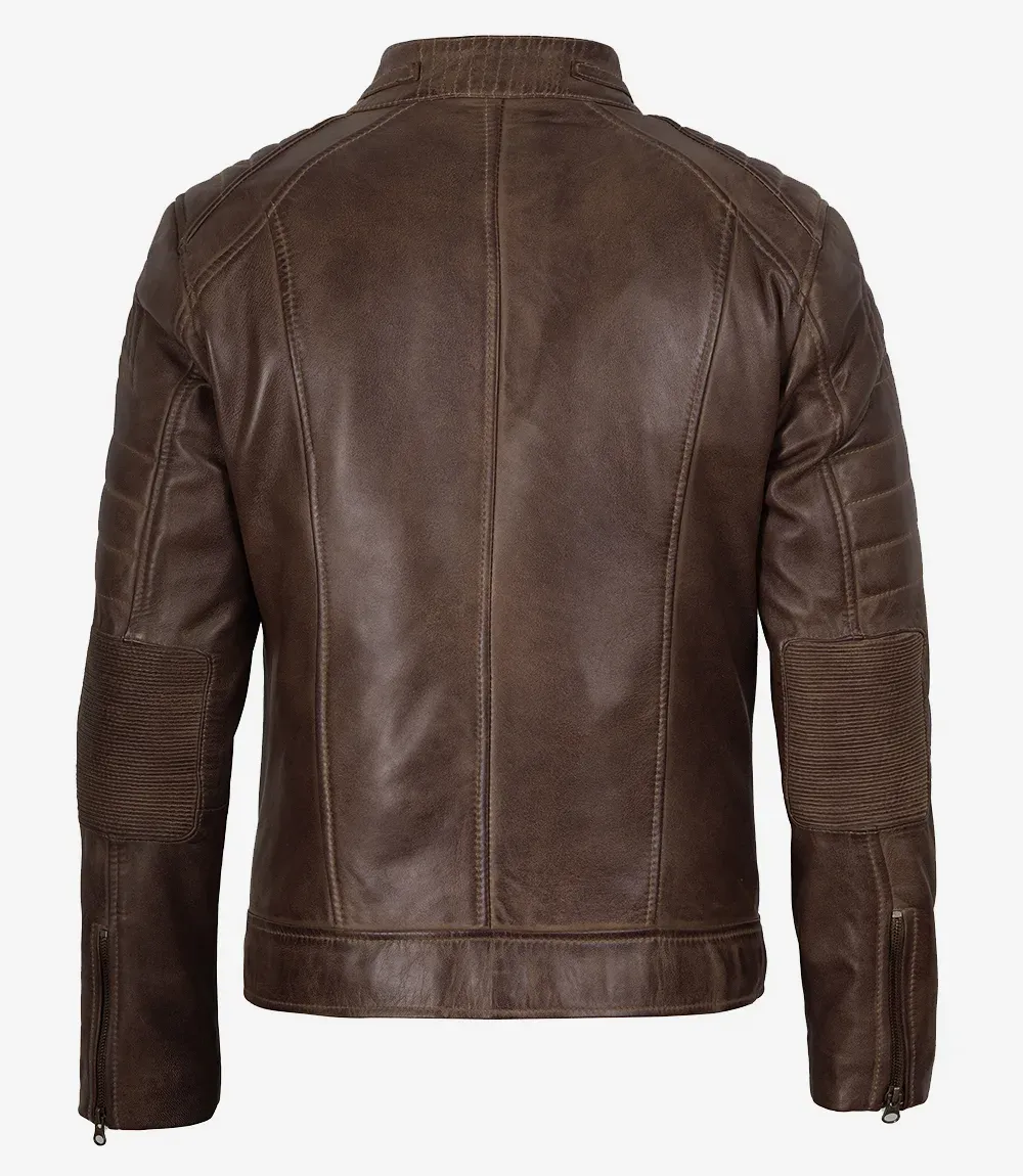 Men’s Coffee Brown Distressed Leather Jacket - Biker Style Men’s Coffee Brown Distressed Leather Jacket - Biker Style