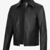 Mens Black Shirt Collar Cowhide Leather Jacket