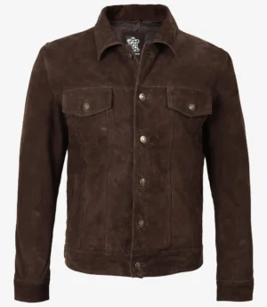 Men's Dark Brown Trucker Suede Jacket