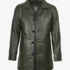 Men's Olive Green 3/4 Length Leather Car Coat