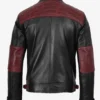 Men's Black and Maroon Biker Style Leather Jacket - Quilted Shoulder