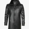 Men's Black Leather 3/4 Length Coat with Fur Collar