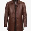 Men's Real Leather Button Down Cognac Car Coat