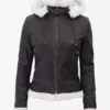 Women's Mary B3 Hooded Dark Brown Shearling Leather Jacket