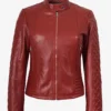 Women's Real Leather Red Quilted Biker Style Jacket