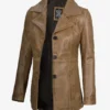 Women's Three Button Camel Brown Leather Blazer