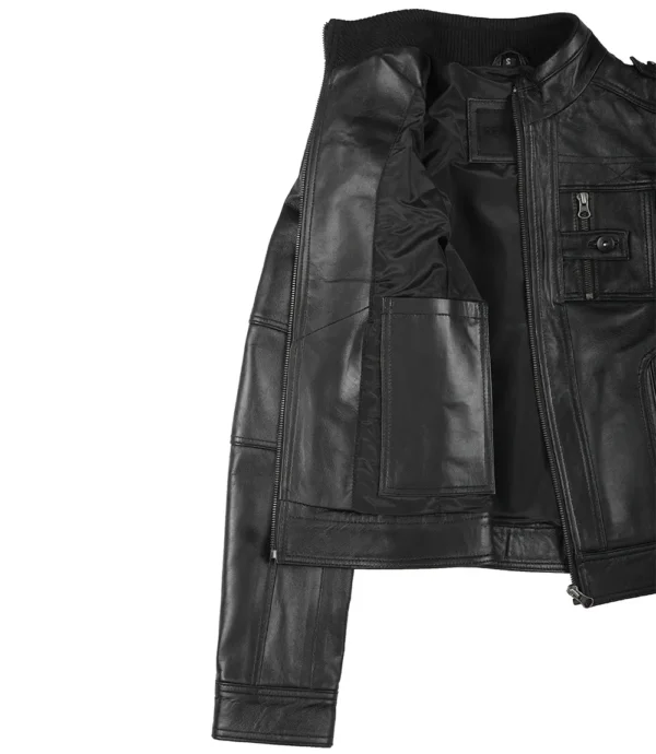 Womens Black Leather Moto Jacket - Classic Biker Style