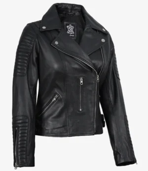Womens Real Leather Black Biker Style Jacket