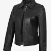 Jose Womens Black Shirt Collar Harrington Leather Jacket