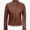 Womens Cognac Leather Biker Style Jacket