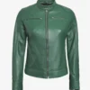 Women's Green Biker Style Leather Jacket