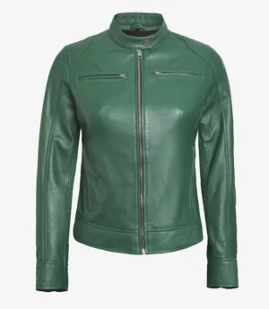 Women's Green Biker Style Leather Jacket