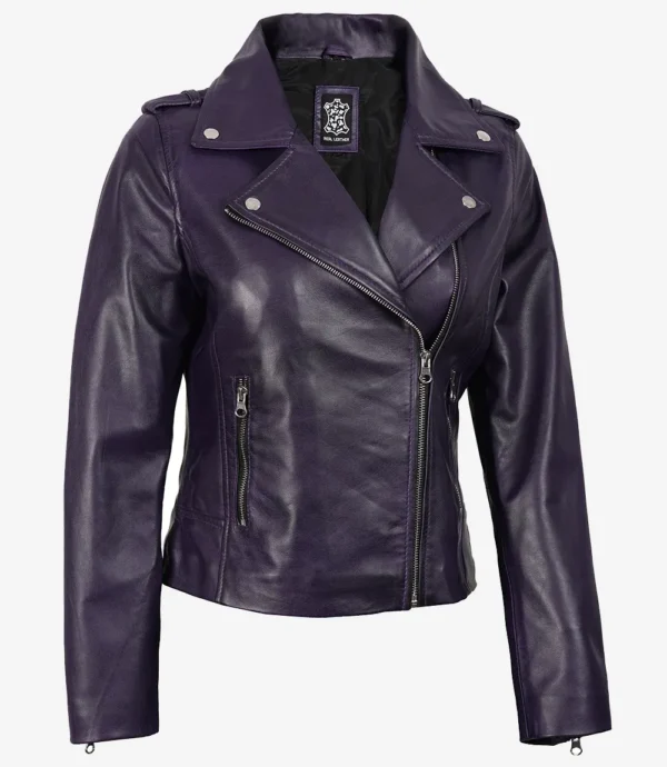 Women's Lambskin Asymmetrical Purple Biker Style Jacket
