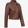 Womens Quilted Cropped Cognac Leather Jacket