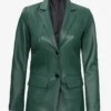 Womens Two Button Green Leather Blazer