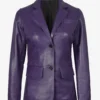 Women's Two Button Purple Leather Blazer - Notch Lapel