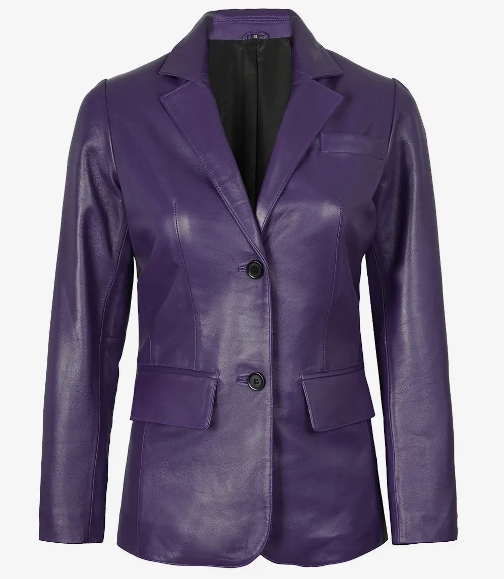 Women's Two Button Purple Leather Blazer - Notch Lapel Women's Two Button Purple Leather Blazer - Notch Lapel