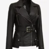 Women's Black Belted Long Biker Style Leather Jacket