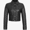 Women's Quilted Cropped Black Leather Jacket