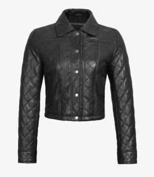 Women's Quilted Cropped Black Leather Jacket
