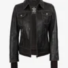 Women's Distressed Brown Bomber Leather Jacket with Removable Hood