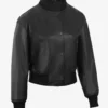 Womens Drop Shoulder Black Bomber Leather Jacket - Cropped Style