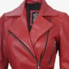 Womens Red Belted Biker Style Leather Jacket