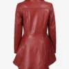 Women's Red Leather Peplum Jacket with Asymmetrical Zip Closure