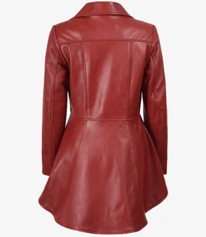 Women's Red Leather Peplum Jacket with Asymmetrical Zip Closure