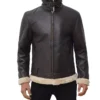 Mens Real Leather Dark Brown Shearling Bomber Jacket