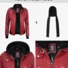 Womens Red Hooded Bomber Leather Jacket