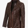 Kathryn Womens Snake Pattern Two Button Cognac Leather Blazer