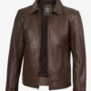 Reeves Mens Shirt Collar Brown Leather Jacket
