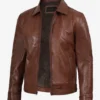 Men's Distressed Brown Biker Style Leather Jacket - Quilted Shoulder