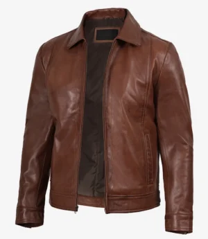 Men's Distressed Brown Biker Style Leather Jacket - Quilted Shoulder