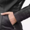 Women's Black Leather Jacket with Removable Hood