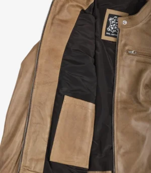 Womens Real Leather Camel Biker Style Jacket