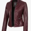 Women's Burgundy Leather Biker Style Jacket
