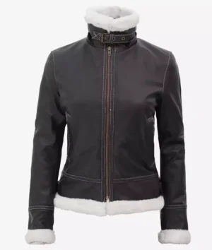 Women's Mary B3 Hooded Dark Brown Shearling Leather Jacket