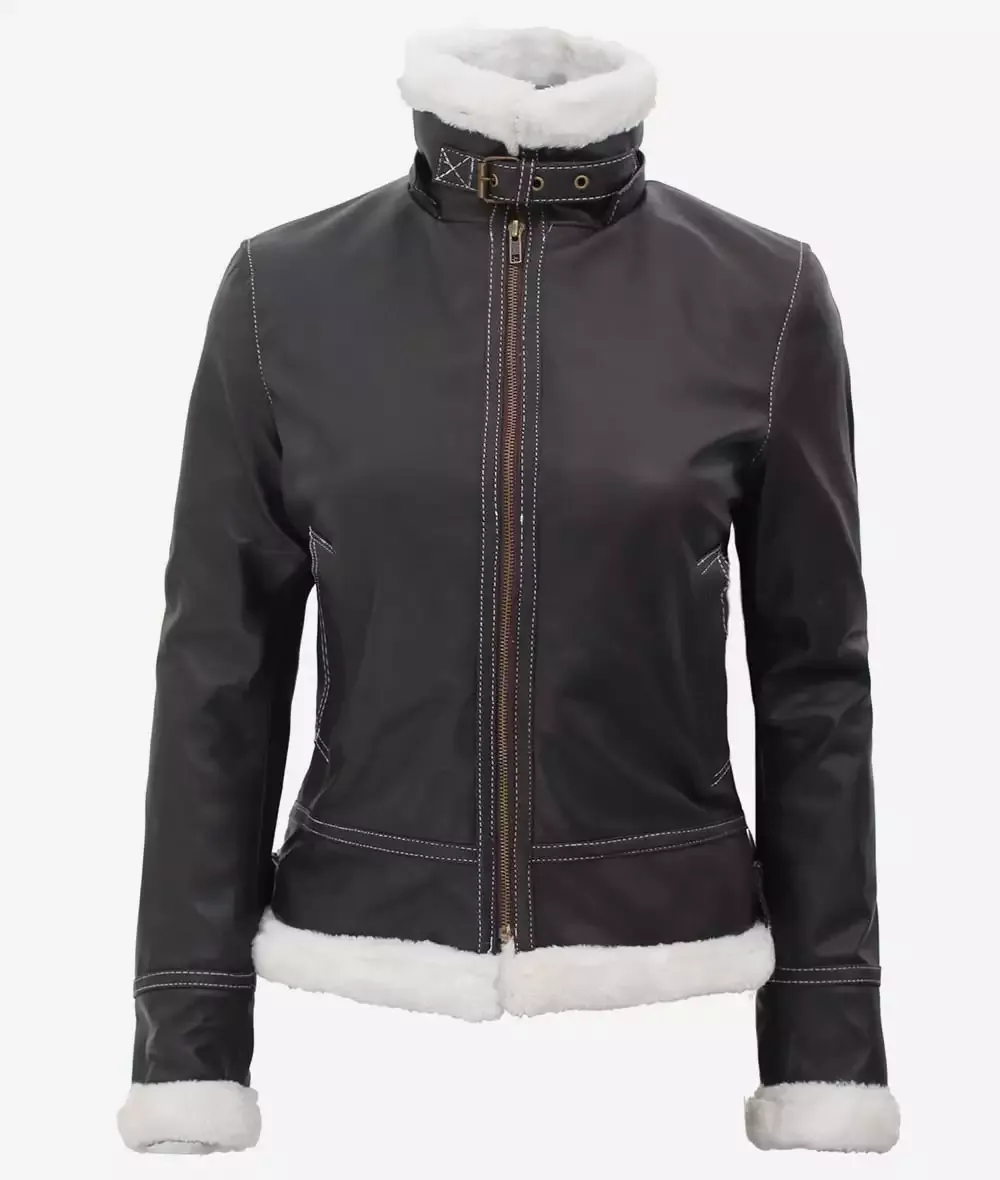 Women's Mary B3 Hooded Dark Brown Shearling Leather Jacket Women's Mary B3 Hooded Dark Brown Shearling Leather Jacket