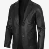 Mens Two Button Black Leather Blazer - Notch Lapel