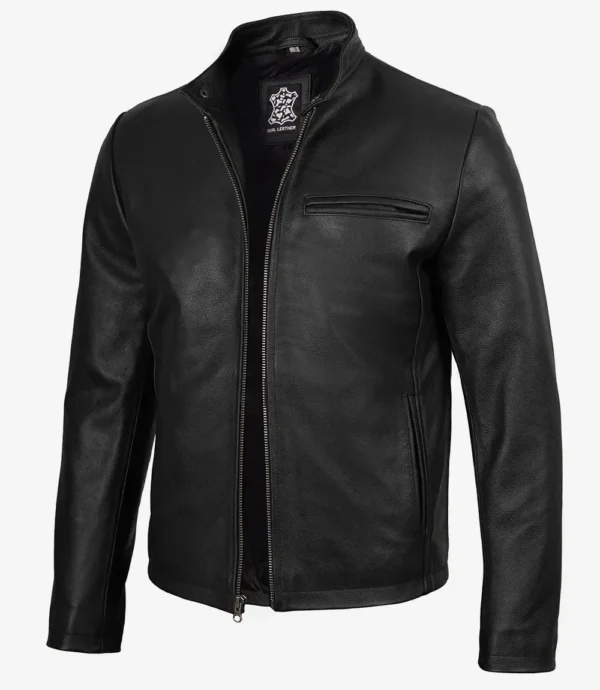 Mens Black Biker Style Cowhide Leather Jacket