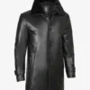 Men's Black Leather 3/4 Length Coat with Fur Collar