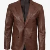 Mens Two Button Cognac Waxed Leather Blazer - Notch Lapel