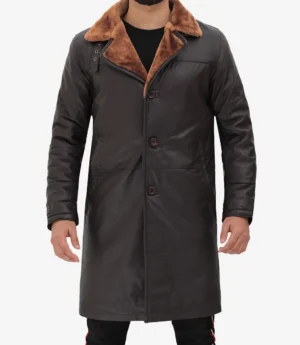 Mens 3/4 Length Dark Brown Leather Shearling Coat