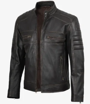 Mens Real Leather Distressed Brown Biker Style Jacket