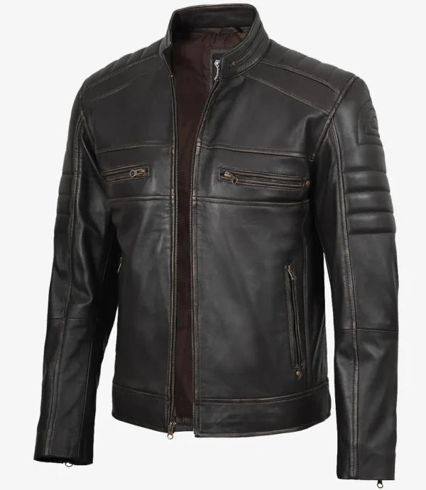Mens Real Leather Distressed Brown Biker Style Jacket