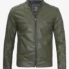 Mens Olive Green Biker Style Leather Jacket