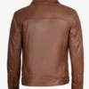Men's Classic Shirt Collar Cognac Trucker Leather Jacket