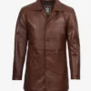Men's Real Leather Button Down Cognac Car Coat